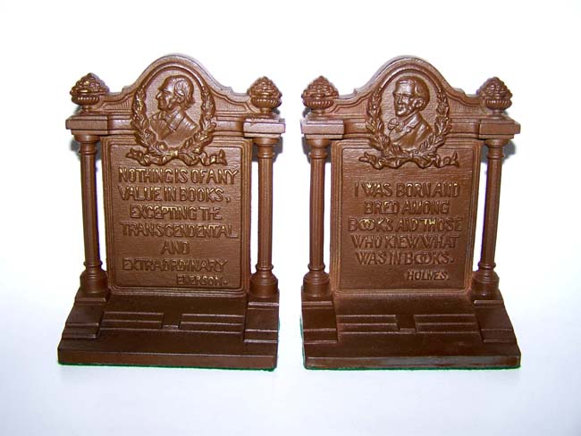A nice pair of Antique Bookends by Bradley & Hubbard honoring Ralph Waldo Emerson and Oliver Wendell Holmes circa 1925.